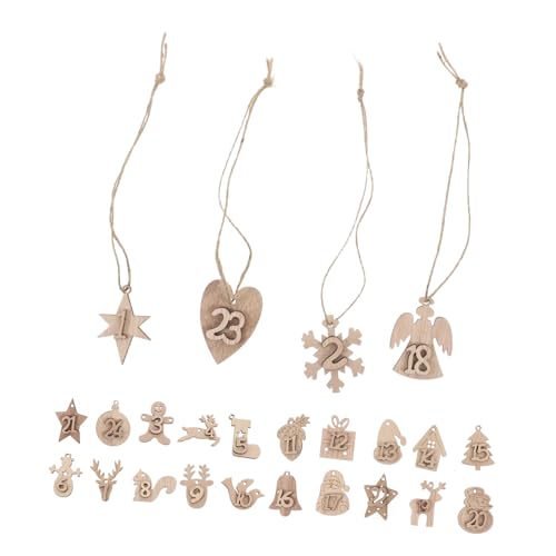 UTHCLO 24 Stück Teiliges Holz Weihnachtsanhänger Zahlen Adventskalender Hängend Weihnachtsdeko Tür Wand Baum Dekoration Kreative Holzlabel für Festtagsstimmung von UTHCLO