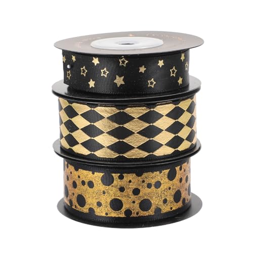 UTHCLO 3 Rollen Premium Polyester Geschenkband Schwarz mit Goldfolie Vielseitiges Geschenkverpackungsband für Geburtstag Blumensträuße DIY Haarschmuck und Festliche Dekoration Langlebig UTHCLO 3 Rollen Premium Polyester Geschenkband Schwarz mit Goldfolie Vielseitiges Geschenkverpackungsband für Geburtstag Blumensträuße DIY Haarschmuck und Festliche Dekoration Langlebig von UTHCLO