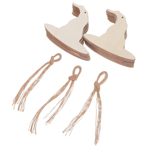 UTHCLO 30 Stk. Teiliges Holz Witch Hat Dekorationen mit Glatter Oberfläche DIY Halloween Bastelmaterial für Erwachsene Juteschnur Vielseitig für Party und Herbstdeko von UTHCLO