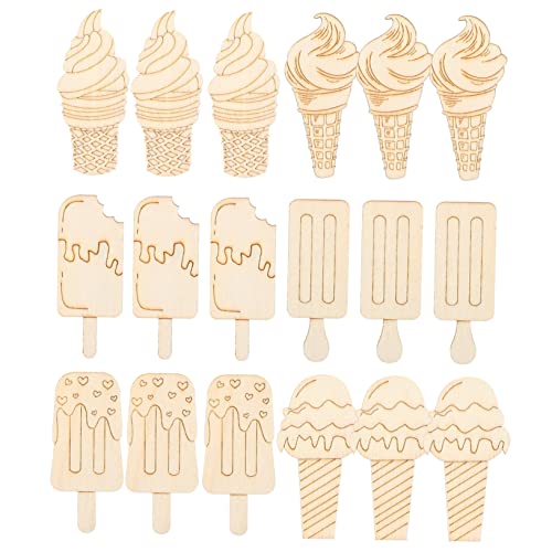 UTHCLO 30 Stück Teiliges Holz Eiscreme Glatte Oberfläche für DIY Bastelprojekte Unbemalte Holzfiguren zum Bemalen und Gestalten Einzigartiges Sommer für Kreative von UTHCLO