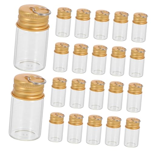 UTHCLO 30 Stück Teiliges Mini Glasflaschen mit Goldenem Deckel und Schlüsselring Transparente Kleine Driftflaschen als Anhänger für DIY Schmuck Reise-souvenirs und Kreative Dekorationen von UTHCLO