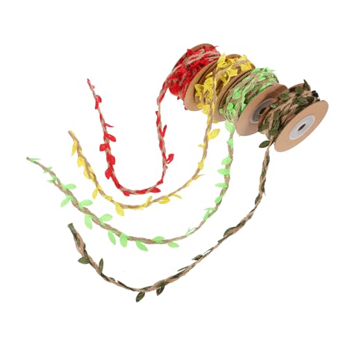 UTHCLO 4 Rollen Kunstblätter Seil Rocailles Perlen Set Kordel Perlenanhänger Rustikales Band Natürliche Juteschnur Band Mit Blattaufhänger Wandhaken Geschenkband Ranken von UTHCLO
