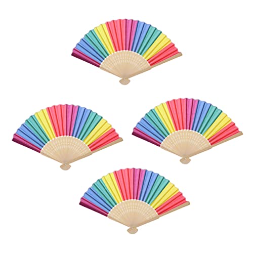 UTHCLO 4 Stück Teiliges Faltbares Fächerset Bunter Regenbogen Handfächer für Damen Leicht Tragbar als Tanz und Bühnenrequisit Praktische Sommerliche Accessoires von UTHCLO