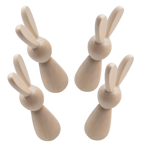 UTHCLO 4 Stück Unfertige Holzhasen zum Selbergestalten Mini DIY Graffiti Holzfiguren Unbemalte Holzpuppen für Kreative Dekoration und Bastelprojekte von UTHCLO