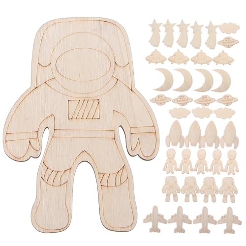 UTHCLO 45 Stück Teiliges Unbemalte Holzscheiben Bastelholzplatten für DIY Holzspäne Weltraum motiv Unvollendete Holzdeko Holzrohlinge zum Bemalen und Basteln von UTHCLO