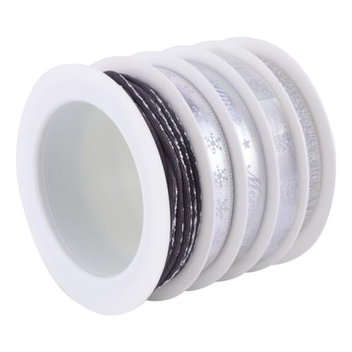 UTHCLO 5 Rollen Teiliges Weihnachtsbänder Silber Breit Lang Bedrucktes Dekoband für Geschenkverpackung DIY Basteln und Partydekoration Festliche Schleifenband von UTHCLO