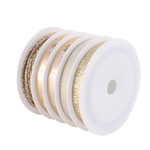 UTHCLO 5 Rollen Weihnachtsband Gold Breit Lang Bedrucktes Dekoband für Geschenkverpackung DIY Basteln Langlebiges Festliches Schleifenband für Party und Hochzeitsdeko von UTHCLO
