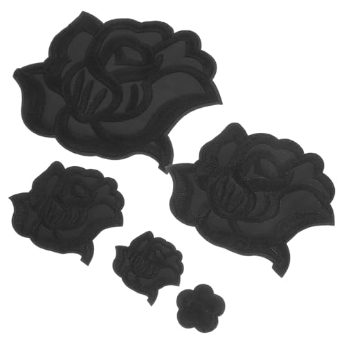 UTHCLO 5 Stück Rosenaufnäher zum Aufbügeln Rosenflecken Flicken für Kleidung Rosenblumenfleck Flicken aufnähen Schwarzer Patch Blumenapplikation zum Nähen Patches für Hüte Baumwolle Black von UTHCLO