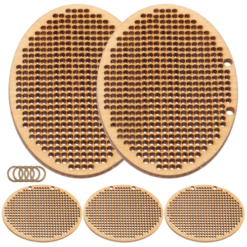 UTHCLO 5 Stück Teiliges Kreuzstich-holzanhänger- Oval mit Doppelbohrung Vielseitige Diy-holzscheiben für Basteln von Schmuckanhängern Holzstücken und Handgefertigten Ornamenten von UTHCLO