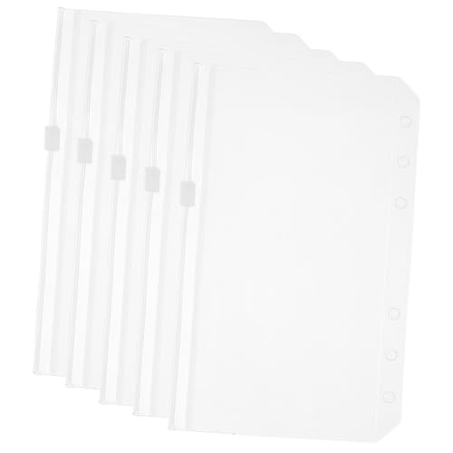 UTHCLO 5 Stück Teiliges Transparente PVC Zipper Ordner Taschen mit Löchern Lose Aufbewahrung Wasserfest Reißfest Praktische Binder Pouches für Büro und Schule von UTHCLO