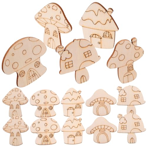 UTHCLO 50 Stück Große Pilzförmige Holzscheiben Naturholz Unvollendete Bastelrohlinge für DIY Handwerk Bemalbar Glatte Kanten Kreative Holzformen für Bastelprojekte von UTHCLO