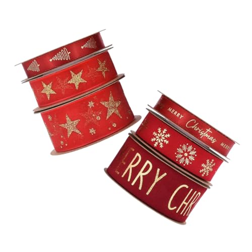 UTHCLO 6 Rollen Rotes Glitzer Organza Geschenkband Breit für Weihnachtsgeschenke Festliche Verpackung Dekoband Schleifenband für Feier Deko Hochwertiges Chiffonband Weihnachten von UTHCLO