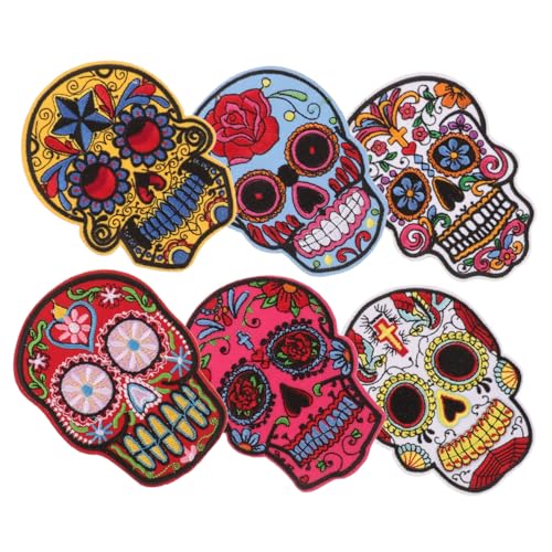 UTHCLO 6 Stück Teiliges Bestickte Skull Applikationen zum Aufnähen Langlebige Polyester Patches für Kleidung Taschen Hüte Modische Halloween Dekoration für Damen und Casual Wear von UTHCLO