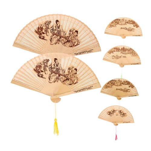 UTHCLO 6 Stück Teiliges Chinesischer Faltbarer Handfächer aus Holz mit Klassischem Quasten Design Leichte Langlebige Vintage Fächer für Hochzeit Party und Sommergebrauch von UTHCLO