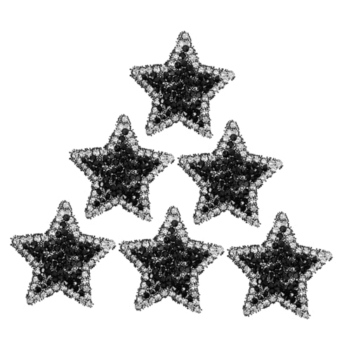 UTHCLO 6 Stück Teiliges Star Shaped Bügelmotive mit Bling Strass Applikationen Selbstklebend und Einfach Anzubringen zum Reparieren und Dekorieren von Kleidung und Accessoires Schwarz von UTHCLO