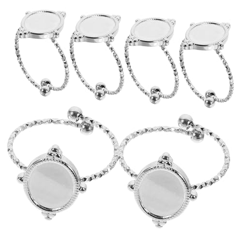 UTHCLO 6 Stück Verstellbare Ringrohlinge aus Edelstahl mit Flacher Basis Ovale DIY Ringbasen für Schmuckherstellung Silberfarbene Ringblanks zum Individuellen Gestalten und Verzieren von UTHCLO