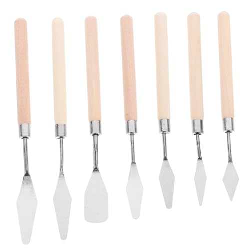 UTHCLO 7 Stück Teiliges Palettenmesser Set aus Rostfreiem mit Holzgriff Spitz Zulaufende Malspachtel für Öl und Aquarellfarben Langlebiges Malwerkzeug für Schüler und Künstler von UTHCLO