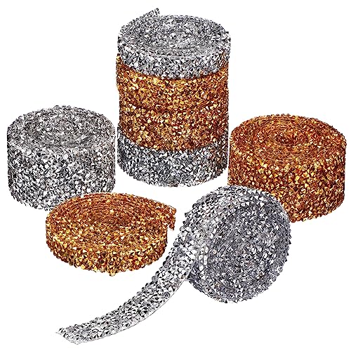 UTHCLO 8 Rollen Selbstklebendes Strassband Resin Rhinestone Bänder Silber Gold Glitzersteine zum Basteln Schmucksteine Aufkleber Deko für Auto Geschenk Kleidung von UTHCLO