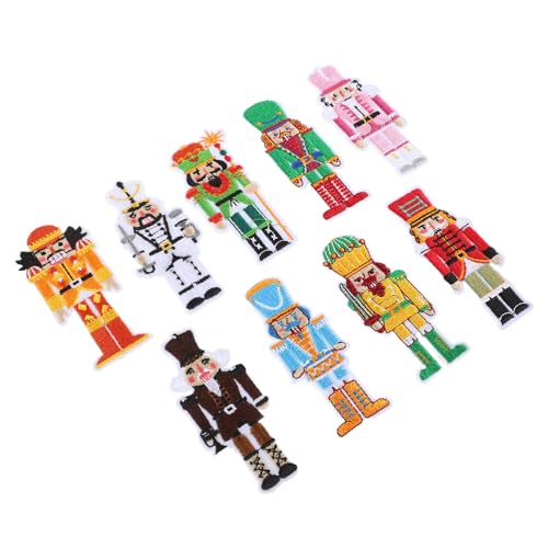 UTHCLO 9 Stück Stickaufkleber patchwork zubehör weihnachtsgeschenke Stoffkleber geschenkideen weihnachten weihnachtsaufnäher Aufnäher zum Aufbügeln, bestickt Nussknacker Polyester von UTHCLO