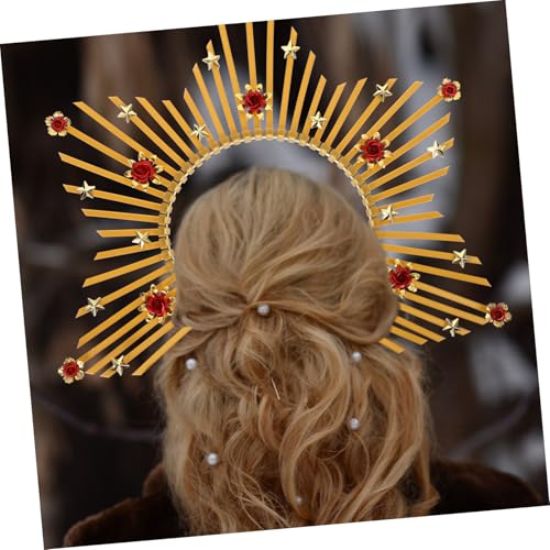 UTHCLO Cosplay Haarreif Krone mit Sonnenstrahlen Gold rot Retro Stil Komfortabel als Party Photo Prop Stilvolles Damen Haarschmuck Accessoire für Halloween und Kostümfest von UTHCLO