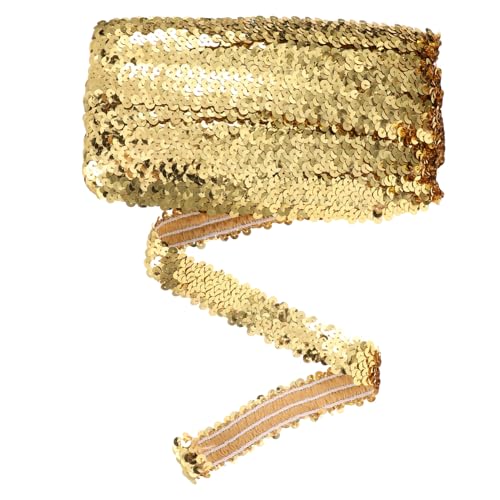 UTHCLO Elastisches Paillettenband in Hellgold Dekoratives Stoffband für Näharbeiten Vielseitiger Glitzerbesatz für DIY Kleidung Gardinen und Accessoires Zarte Spitzenverzierung von UTHCLO
