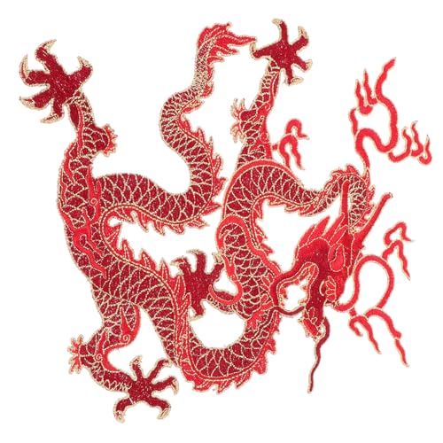 UTHCLO Großer Roter Chinesischer Drachen Stoffpatch zum Aufbügeln und Aufnähen Dekorativer Aufnäher für Kleidung Rucksack Jacke Vielseitiger Flicken zur Verstärkung und Verschönerung von UTHCLO