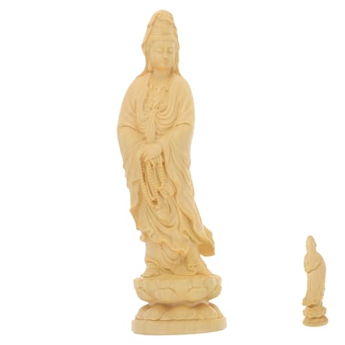 UTHCLO Guanyin Statue aus Holz Kleine Skulptur Buddhistische Deko für Haus Büro Handgefertigte Holzfigur mit Feiner Verarbeitung Spirituelle Wohndekoration und Geschenkidee von UTHCLO