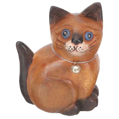 UTHCLO Holzfigur Katze Handgeschnitzt Kleine Holzkatze Dekoration für Zuhause Elegantes Katzenornament Stabile Holzschnitzerei Geschenk für Katzenliebhaber von UTHCLO