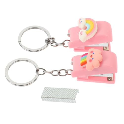 UTHCLO Mini Heftgerät mit Heftklammern Kompakter Multifunktionaler für Büro Schule und Zuhause Tragbarer Tischhefter mit Schlüsselanhänger in Regenbogen design von UTHCLO