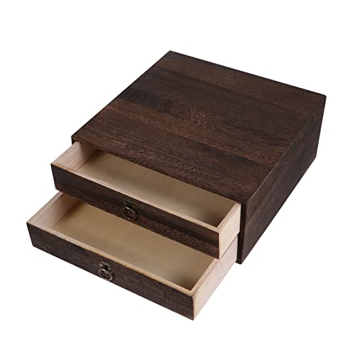 UTHCLO Schreibtisch Organizer aus Massivem Holz Doppellagige Schubladenbox für Desktop Aufbewahrung Retro Stil Praktische Holzkommode zur Ordnung von Kleinteilen und Zubehör von UTHCLO