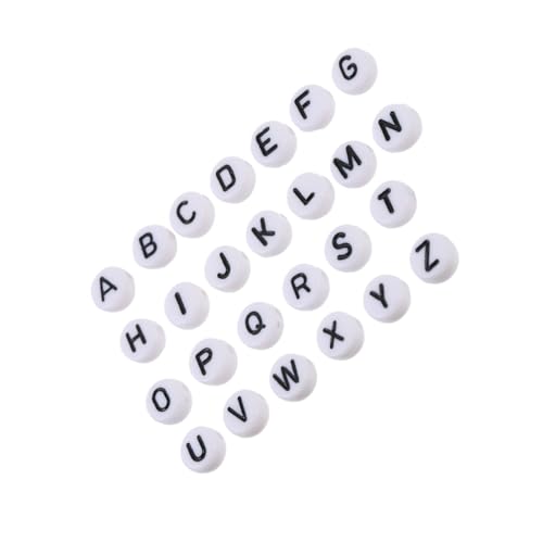 UTHCLO Teiliges Acryl Buchstabenperlen Flache Weiße Perlen mit Schwarzer Beschriftung DIY Schmuck Bastelset für Auffädeln von Armbändern und Ketten Langlebig und Geruchsfrei Geeignet für von UTHCLO