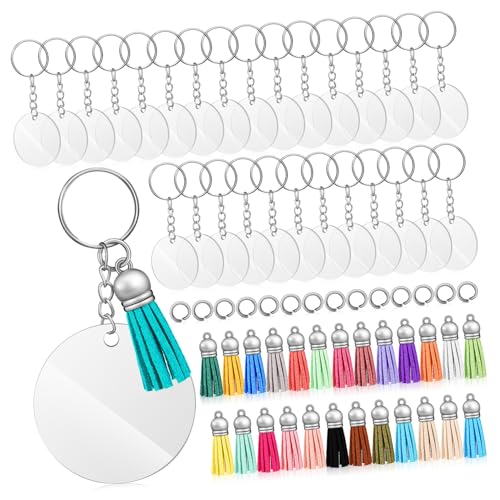 UTHCLO Teiliges Acryl Schlüsselanhänger Transparent Rund mit Quasten und Sprungringen Multifunktional Kompakt Leicht DIY Blank Schlüsselringe für Schmuck Taschenanhänger Geschenkideen UTHCLO Teiliges Acryl Schlüsselanhänger Transparent Rund mit Quasten und Sprungringen Multifunktional Kompakt Leicht DIY Blank Schlüsselringe für Schmuck Taschenanhänger Geschenkideen von UTHCLO