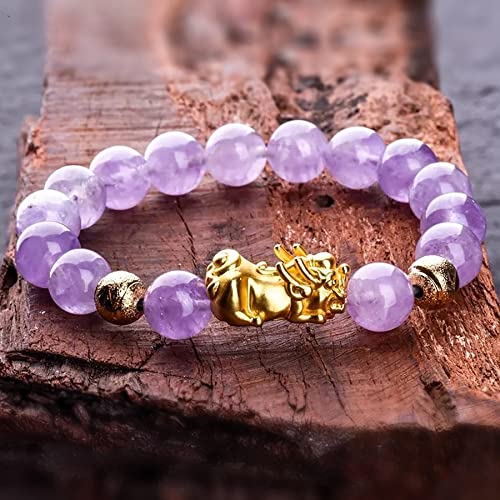 Bettelarmband Feng Shui Pixiu Reichtumsarmband Lavendel Jade Kristallperlen Goldener Pi Yao Charme Lila Quarzarmband Chakra Edelstein Geld anziehen Glück Glück Talisman Frieden Wohlstand, 12 mm ( Size Bettelarmband Feng Shui Pixiu Reichtumsarmband Lavendel Jade Kristallperlen Goldener Pi Yao Charme Lila Quarzarmband Chakra Edelstein Geld anziehen Glück Glück Talisman Frieden Wohlstand, 12 mm ( Size von UTHTY