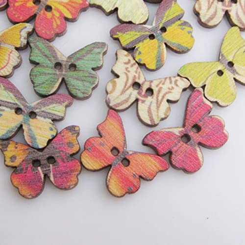 UTHTY 200 Stück gemischte Schmetterlingsknöpfe aus Holz bedrucktes DIY Bastelzubehör Nähzubehör (Color : Small Size, Size : Refer Marked) von UTHTY