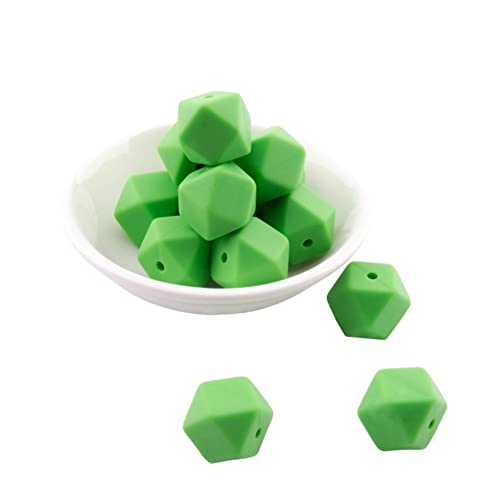 UTHTY Bastelperlen 10 Stück 14 mm Silikonperlen Hexagon Perlen Polygonal Craft Bead DIY Schlüsselanhänger Armband Lanyard Schmuckherstellung Zubehör (Color : Green 2, Size : 14mm) von UTHTY