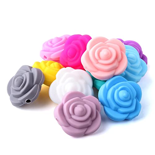 UTHTY Bastelperlen 10 stücke Bunte Silikon Blume Perlen 20mm Rose Perlen Tanne DIY Ohrring Anhänger Armbänder Schmuck Handwerk Herstellung Zubehör (Color : 24pcs Mix Color, Size : 20x20mm) von UTHTY