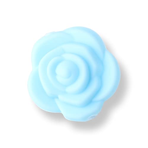 UTHTY Bastelperlen 10 stücke Bunte Silikon Blume Perlen 20mm Rose Perlen Tanne DIY Ohrring Anhänger Armbänder Schmuck Handwerk Herstellung Zubehör (Color : Light Blue 10PCS, Size : 20x20mm) von UTHTY