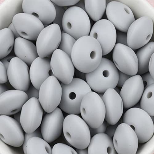 UTHTY Bastelperlen 100 Stück 12 mm Silikonlinsen Silikon Abakus Perlen für DIY Schmuck Pflege Halskette Armband Schmuck (Farbe: Gletschergrau, Größe: 100 Stück) von UTHTY