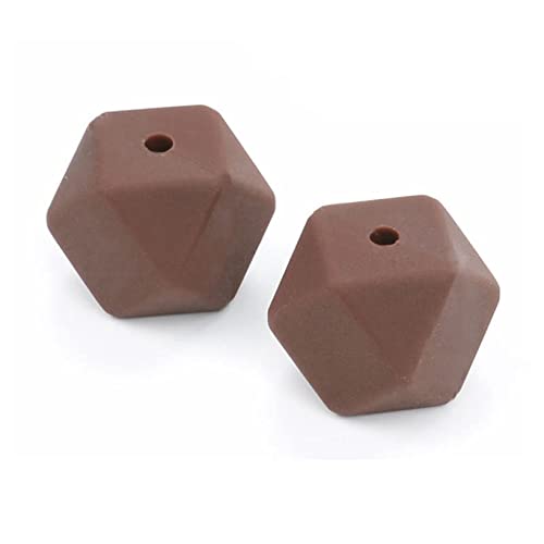 UTHTY Bastelperlen 15 Stück 17 mm Silikon-Sechseck-Perlen for Schlüsselanhänger, die DIY Charms Halskette Armband Ohrring Anhänger Bastelbedarf herstellen (Color : Brown, Size : 17mm) von UTHTY
