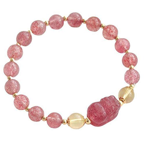 UTHTY Bettelarmband Feng Shui Pixiu/Piyao Armband Natur Erdbeer Quarz Kristall Armband Citrin Stretch Armband Kristall Glücksbringer ziehen viel Glück Geld Reichtum Geschenk for Frauen/Männer von UTHTY