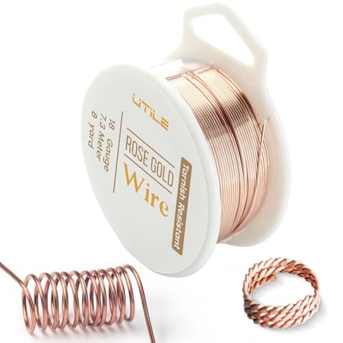 UTILE 18 20 22 24 Gauge, weich, 99 % Kupferdraht, 24 m, Schmuck, Perlen und Basteldraht, Schmuck, Herstellung, Hobby Handwerk, Dekoration, Blumen-Dekor – (Roségold, 18 Gauge) von UTILE