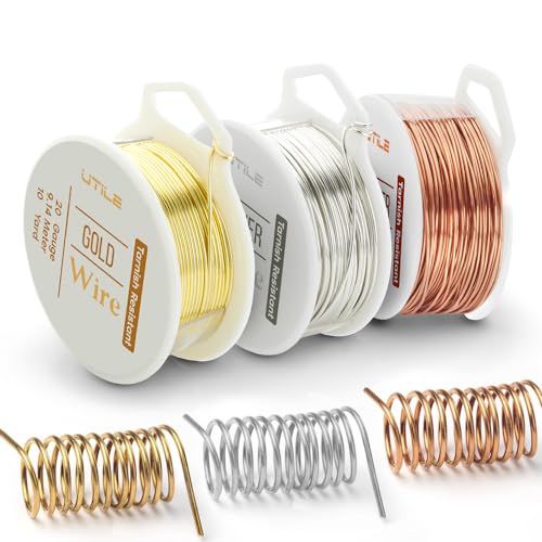 UTILE 20 Gauge, weich, 99 % Kupferdraht, 90 m, Schmuck, Perlen und Basteldraht, widerstandsfähig für Schmuckherstellung, Hobby, Handwerk, Dekoration, Blumendekor – Variierty Pack (3 Stück) von UTILE