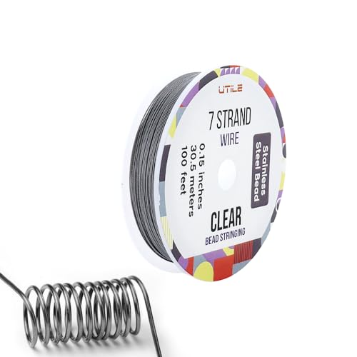 UTILE Edelstahl-Perlendraht, 7 Stränge, Tigerschwanz-Draht, ideal für Schmuckherstellung, Halsketten, Armbänder und Bastelarbeiten, 0,38 mm, 31 m von UTILE