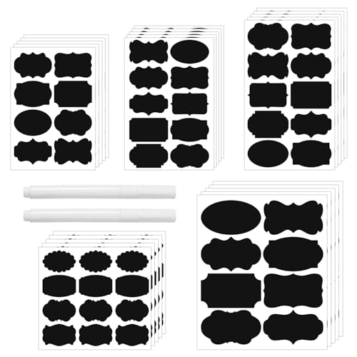 UTMACH 240 Stücke Etiketten Selbstklebend Schwarz mit 3 Stift Aufkleber zum Beschriften Küche Etiketten Werden Wasserfest Gewürzetiketten Label Sticker für Glasflaschen, Marmeladenglas,Gewürzgläser von UTMACH