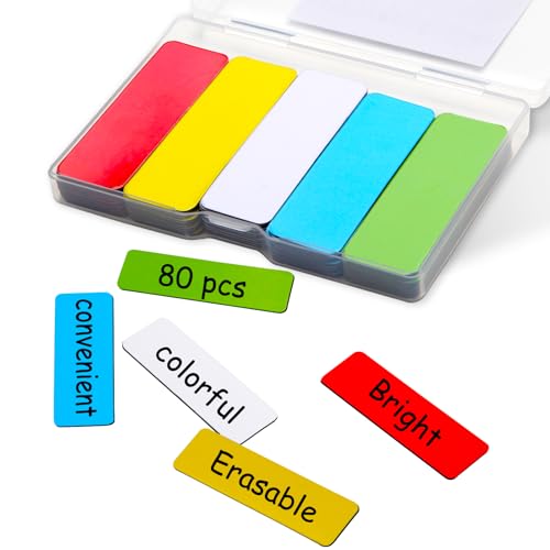 80 Stück Magnetetiketten beschreibbar, 60x20mm Magnetstreifen beschreibbar bunt, Abwischbare Magnetschilder, Magnet Etiketten für Whiteboards, Kühlschränke, Magnettafeln von UTOMAG