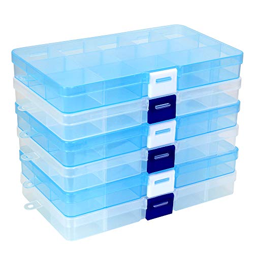 UTRUGAN 6 Stück Aufbewahrungsbox Kunststoff Schmuckschatulle Transparent Schmuckkasten Einstellbar Sortierboxen Plastik Aufbewahrungsbox Sortimentskasten für Halsketten, Ringe (Blau, Weiß) von UTRUGAN
