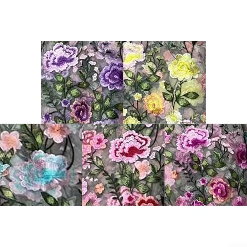 Exquisites Pfingstrosen-Design, Tüll-Mesh-Spitzenstoff für taillierte Damenkleider (Rosa) von UTTASU