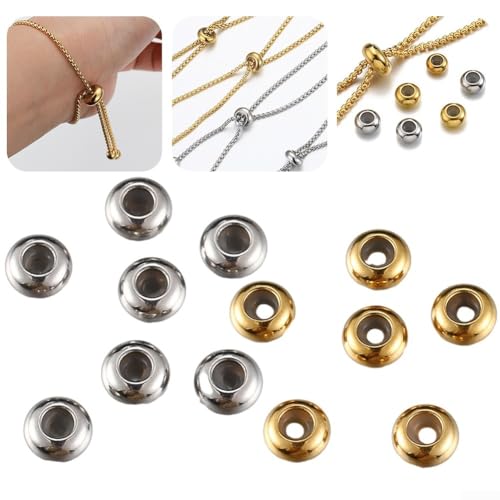Rutschfeste, verstellbare Fädellösung, Set mit 10 Edelstahlperlen für Schmuckherstellung, Gold, 8 mm von UTTASU