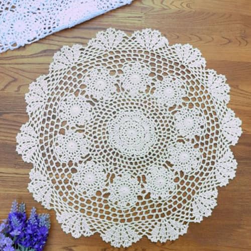 Feminine kleine runde Spitzen-Tischdecke, Vintage-Stil, gehäkelt, Baumwolle, 50,8 cm, Blumendekor (Weiß) von UTTASU