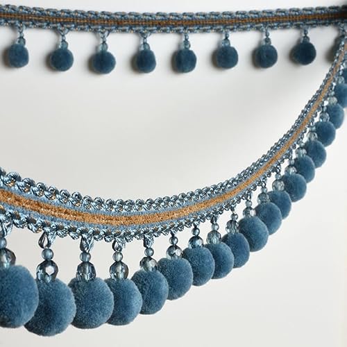 1 Meter Perlenquasten-Fransenbesatz – Pom-Pom-Ballbesatz for Heimdekoration, DIY-Näharbeiten und Möbelkanten(Blue) von UTTDP